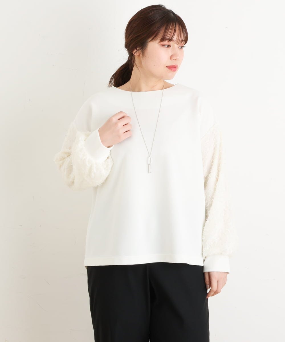 OLKES34070 eur3(エウルキューブ) 【大きいサイズ】異素材スリーブカットソー アイボリー(80)