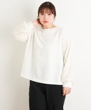 OLKES34070 eur3(エウルキューブ) 【大きいサイズ】異素材スリーブカットソー アイボリー(80)