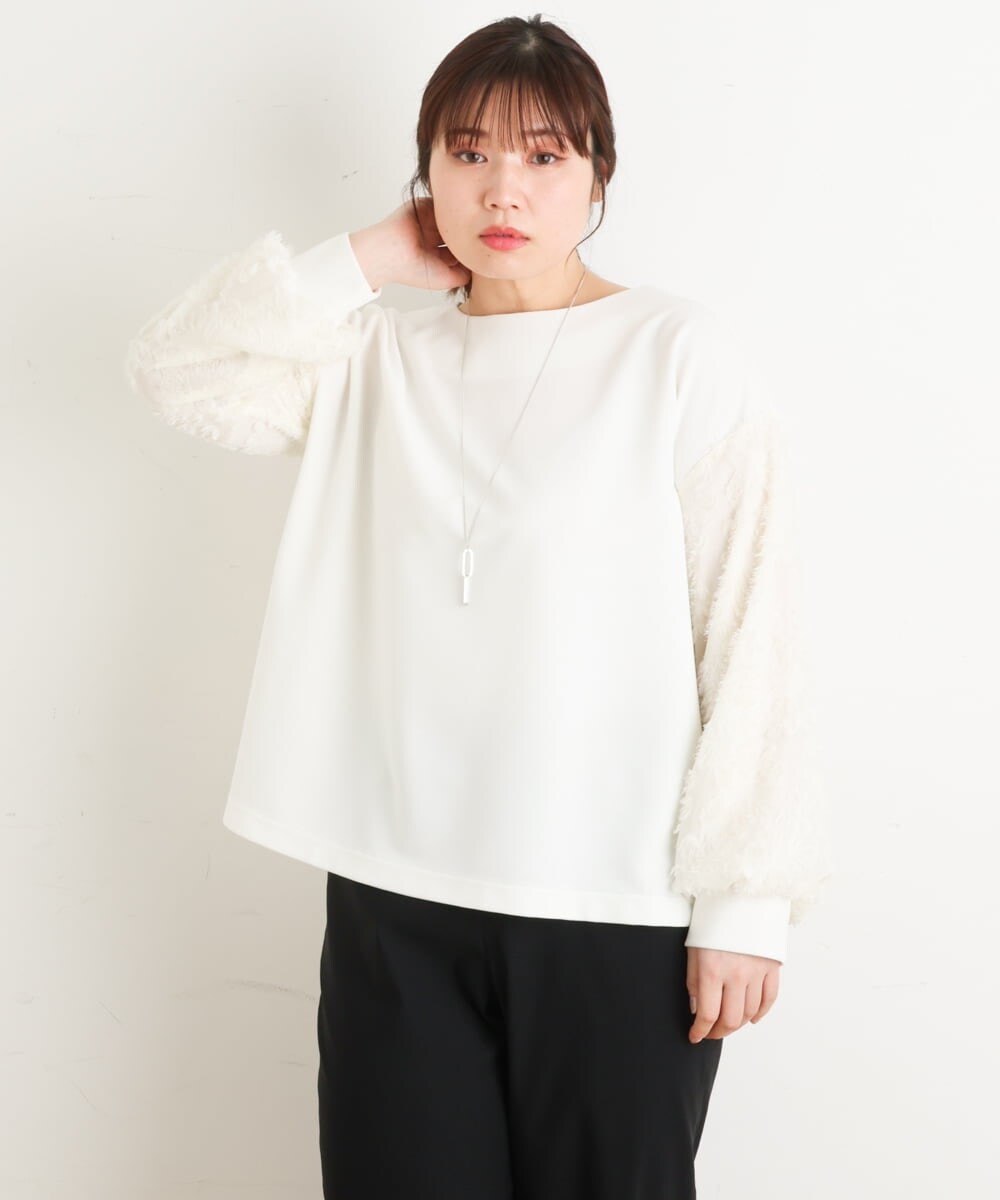 OLKES34070 eur3(エウルキューブ) 【大きいサイズ】異素材スリーブカットソー アイボリー(80)