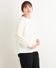 OLKES34070 eur3(エウルキューブ) 【大きいサイズ】異素材スリーブカットソー アイボリー(80)