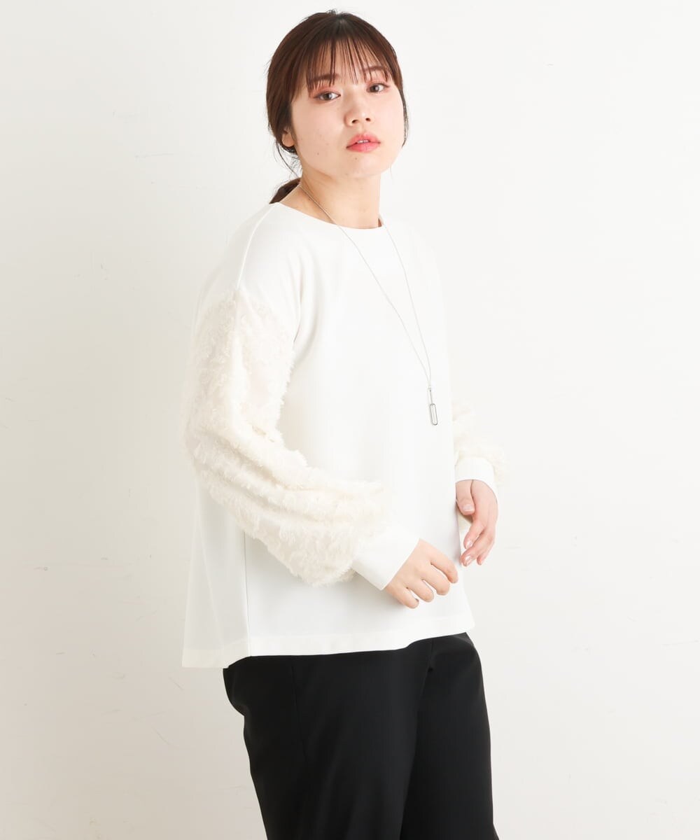 OLKES34070 eur3(エウルキューブ) 【大きいサイズ】異素材スリーブカットソー アイボリー(80)