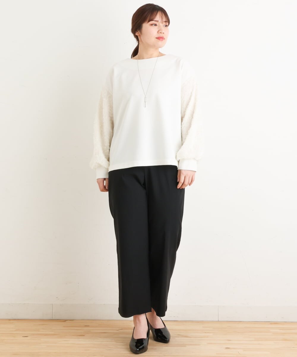 OLKES34070 eur3(エウルキューブ) 【大きいサイズ】異素材スリーブカットソー アイボリー(80)