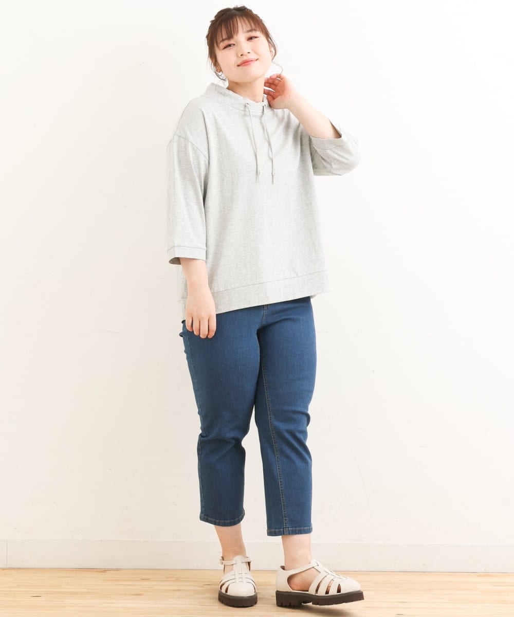 OLKES40070 eur3(エウルキューブ) 【大きいサイズ】フーディー風コットントップス グレー(92)