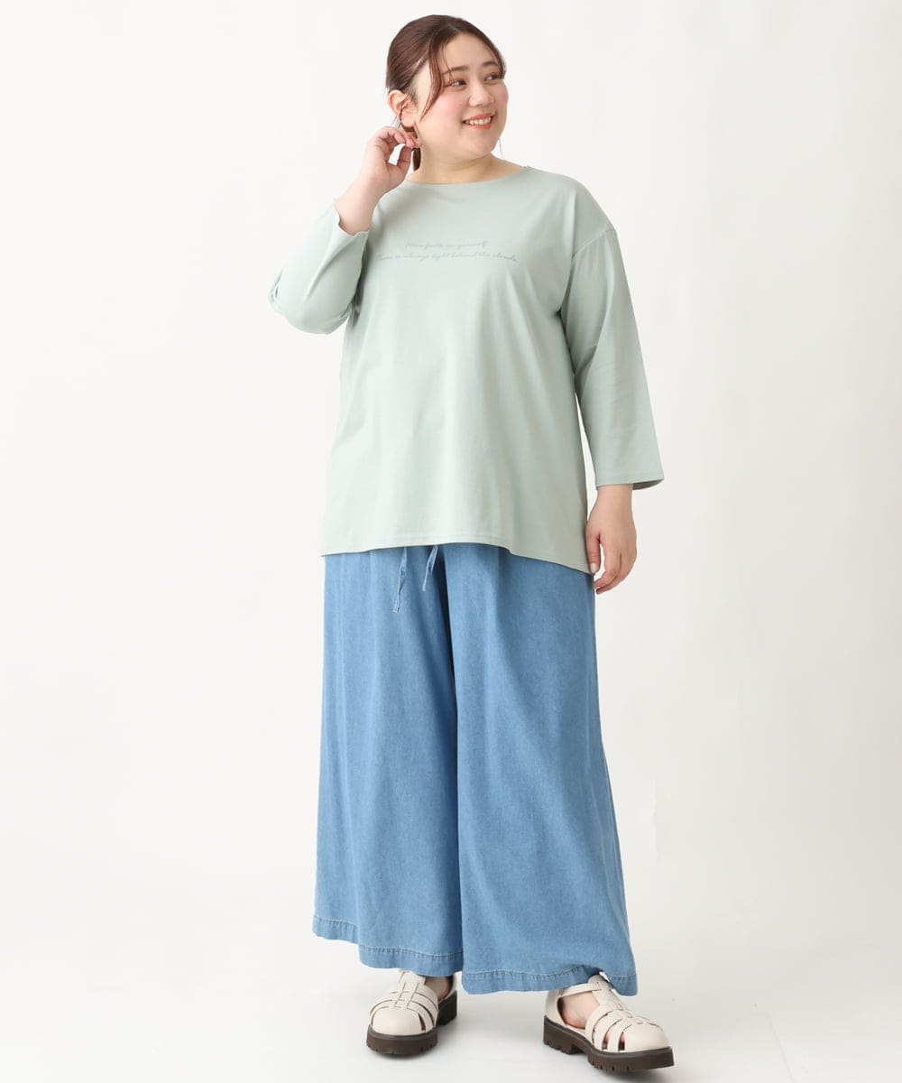 OLKEV11059 eur3(エウルキューブ) 【大きいサイズ】8分袖ロゴTシャツ ライトグリーン(30)