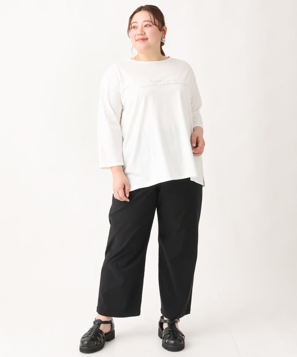 OLKEV11059 eur3(エウルキューブ) 【大きいサイズ】8分袖ロゴTシャツ ホワイト(90)