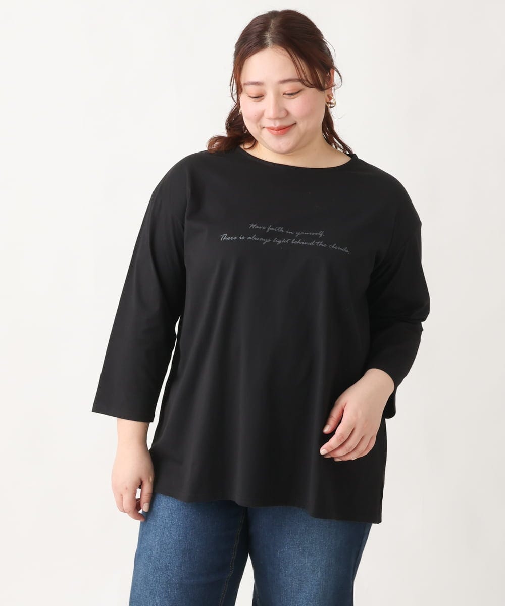 OLKEV11059 eur3(エウルキューブ) 【大きいサイズ】8分袖ロゴTシャツ ブラック(94)