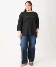OLKEV11059 eur3(エウルキューブ) 【大きいサイズ】8分袖ロゴTシャツ ブラック(94)