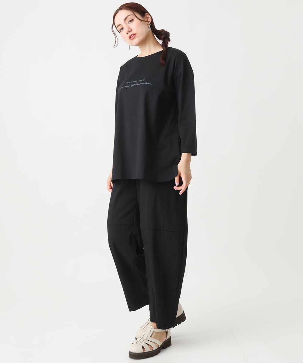 OLKEV11059 eur3(エウルキューブ) 【大きいサイズ】8分袖ロゴTシャツ ブラック(94)