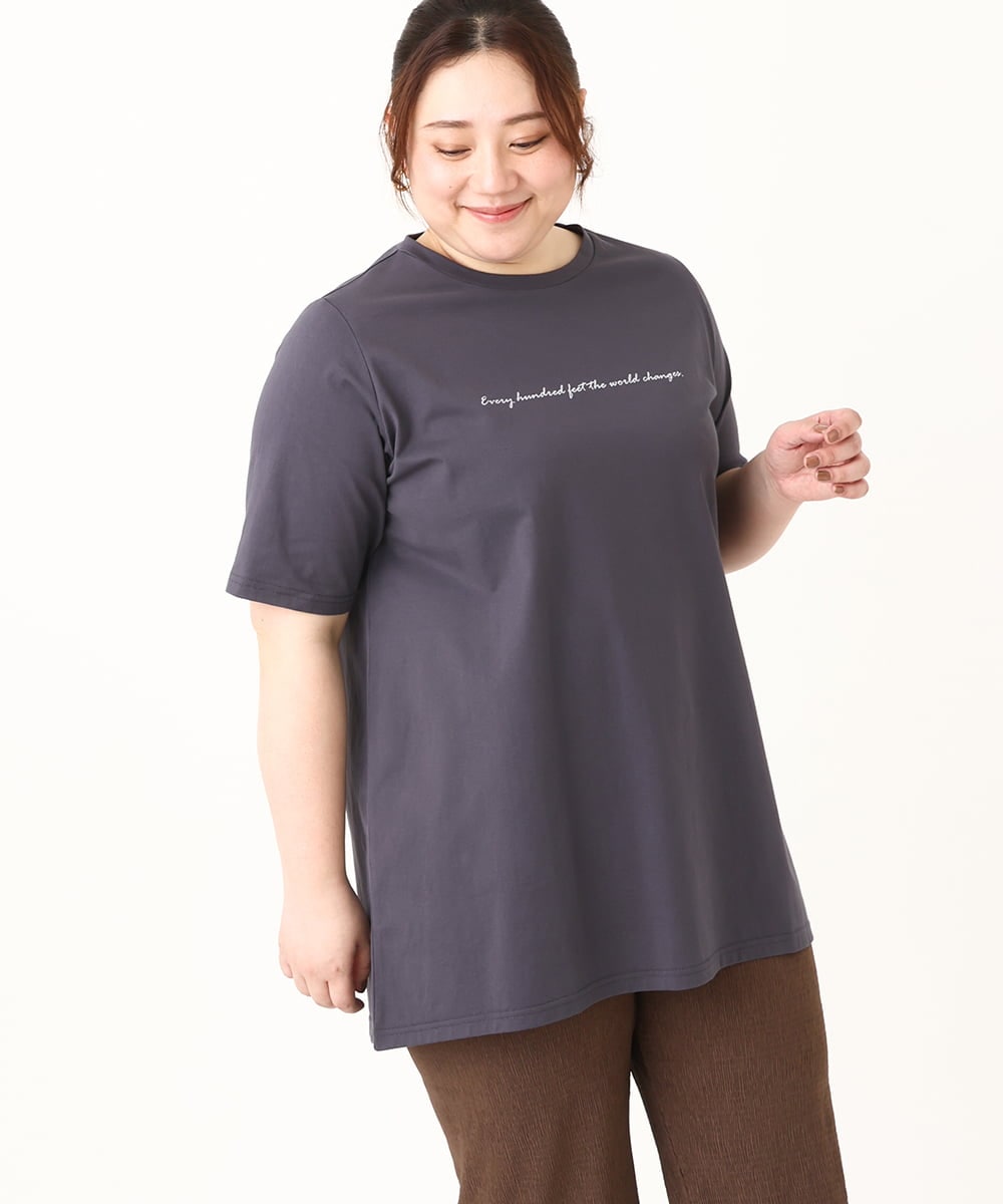 OLKEV20049 eur3(エウルキューブ) 【大きいサイズ】コットンロゴTシャツ ダークグレー(93)