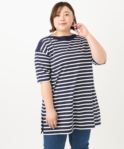 OLKFA15089 eur3 【大きいサイズ】ボートネックボーダーカットソー