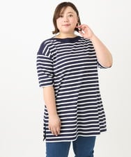 OLKFA15089 eur3(エウルキューブ) 【大きいサイズ】ボートネックボーダーカットソー ネイビー(57)