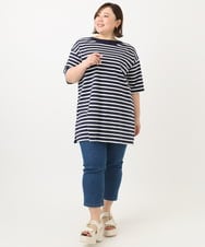 OLKFA15089 eur3(エウルキューブ) 【大きいサイズ】ボートネックボーダーカットソー ネイビー(57)