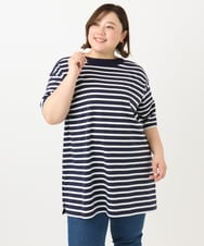 OLKFA15089 eur3(エウルキューブ) 【大きいサイズ】ボートネックボーダーカットソー ネイビー(57)