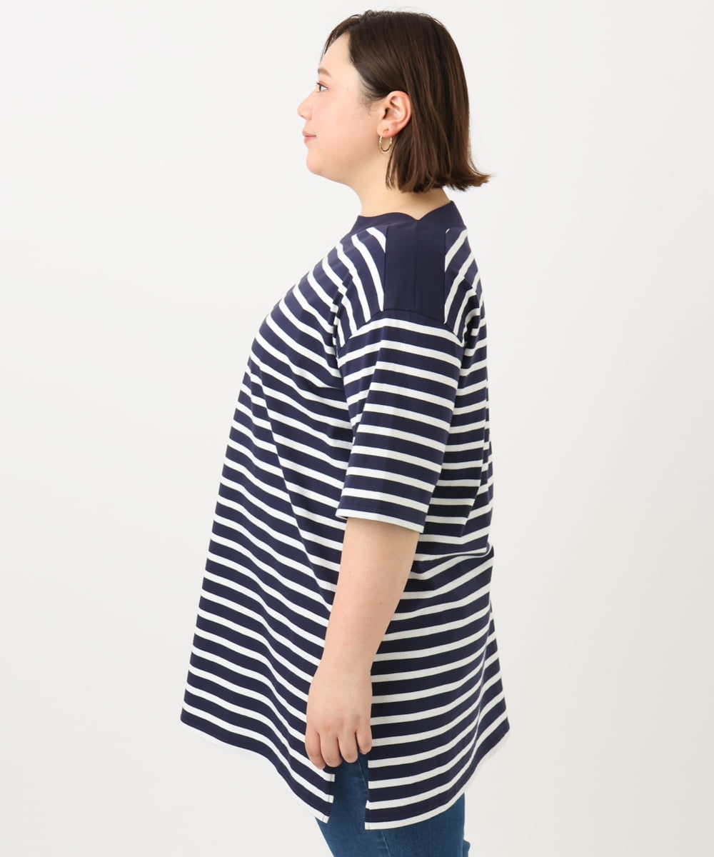 OLKFA15089 eur3(エウルキューブ) 【大きいサイズ】ボートネックボーダーカットソー ネイビー(57)