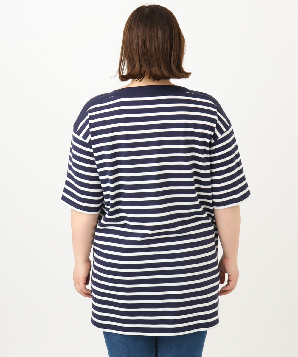 OLKFA15089 eur3(エウルキューブ) 【大きいサイズ】ボートネックボーダーカットソー ネイビー(57)