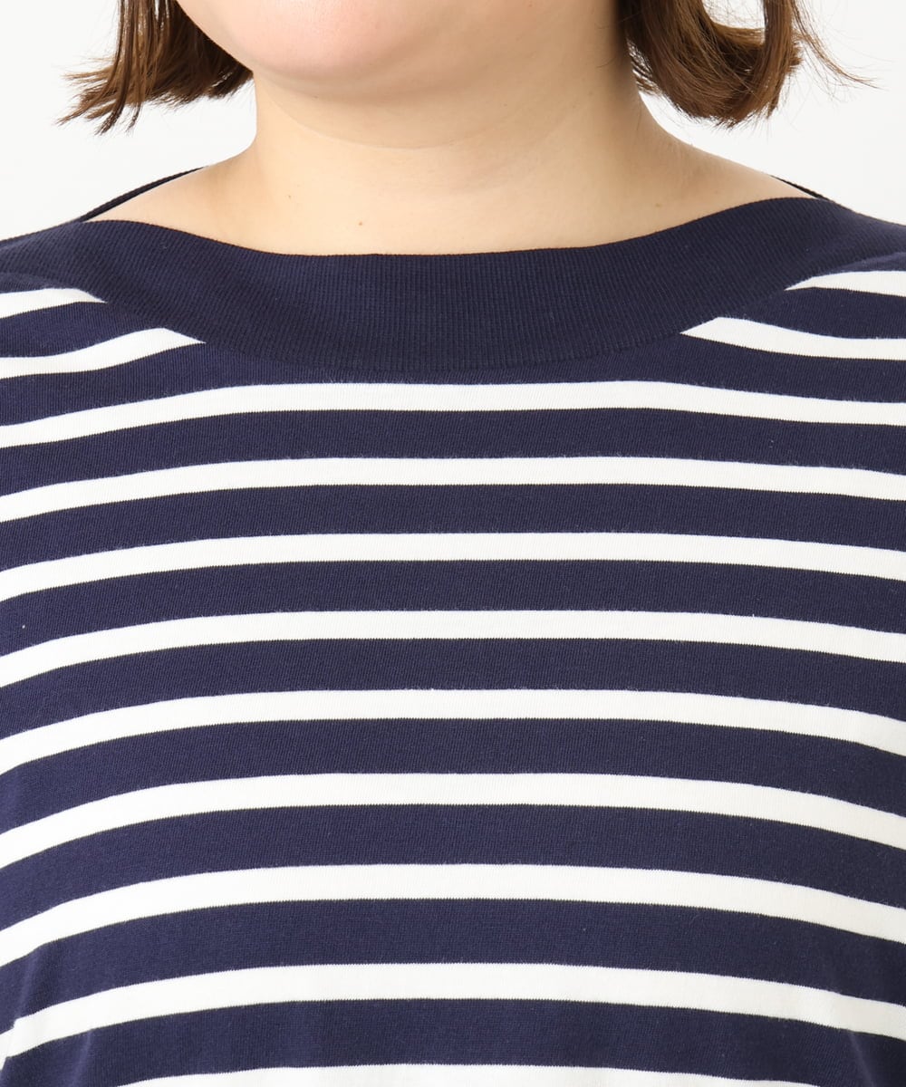 OLKFA15089 eur3(エウルキューブ) 【大きいサイズ】ボートネックボーダーカットソー ネイビー(57)