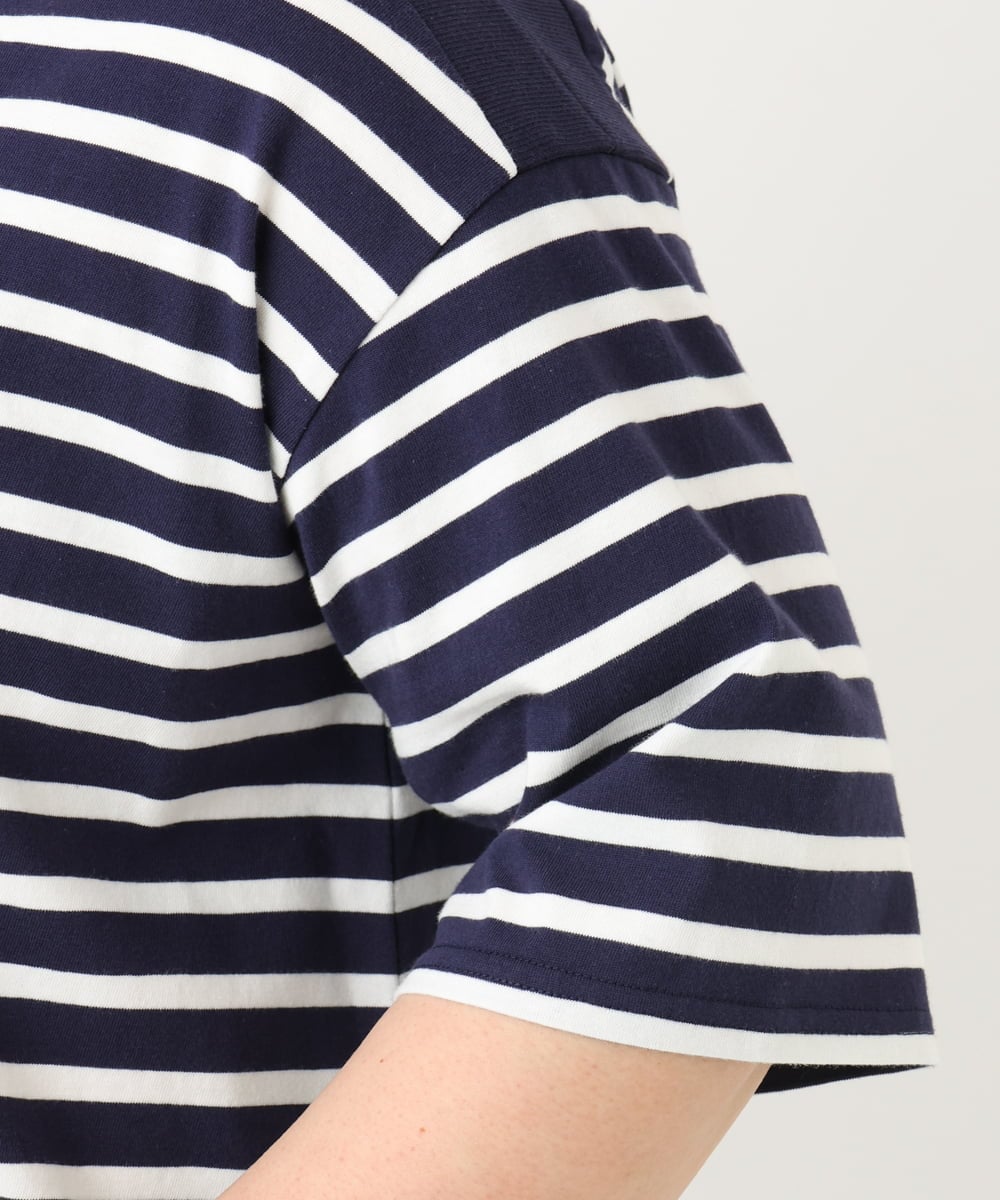 OLKFA15089 eur3(エウルキューブ) 【大きいサイズ】ボートネックボーダーカットソー ネイビー(57)