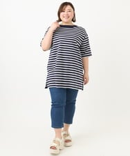 OLKFA15089 eur3(エウルキューブ) 【大きいサイズ】ボートネックボーダーカットソー ネイビー(57)