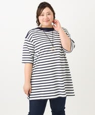 OLKFA15089 eur3(エウルキューブ) 【大きいサイズ】ボートネックボーダーカットソー ホワイト(90)