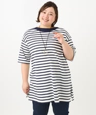 OLKFA15089 eur3(エウルキューブ) 【大きいサイズ】ボートネックボーダーカットソー ホワイト(90)