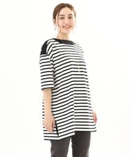 OLKFA15089 eur3(エウルキューブ) 【大きいサイズ】ボートネックボーダーカットソー ブラック(94)