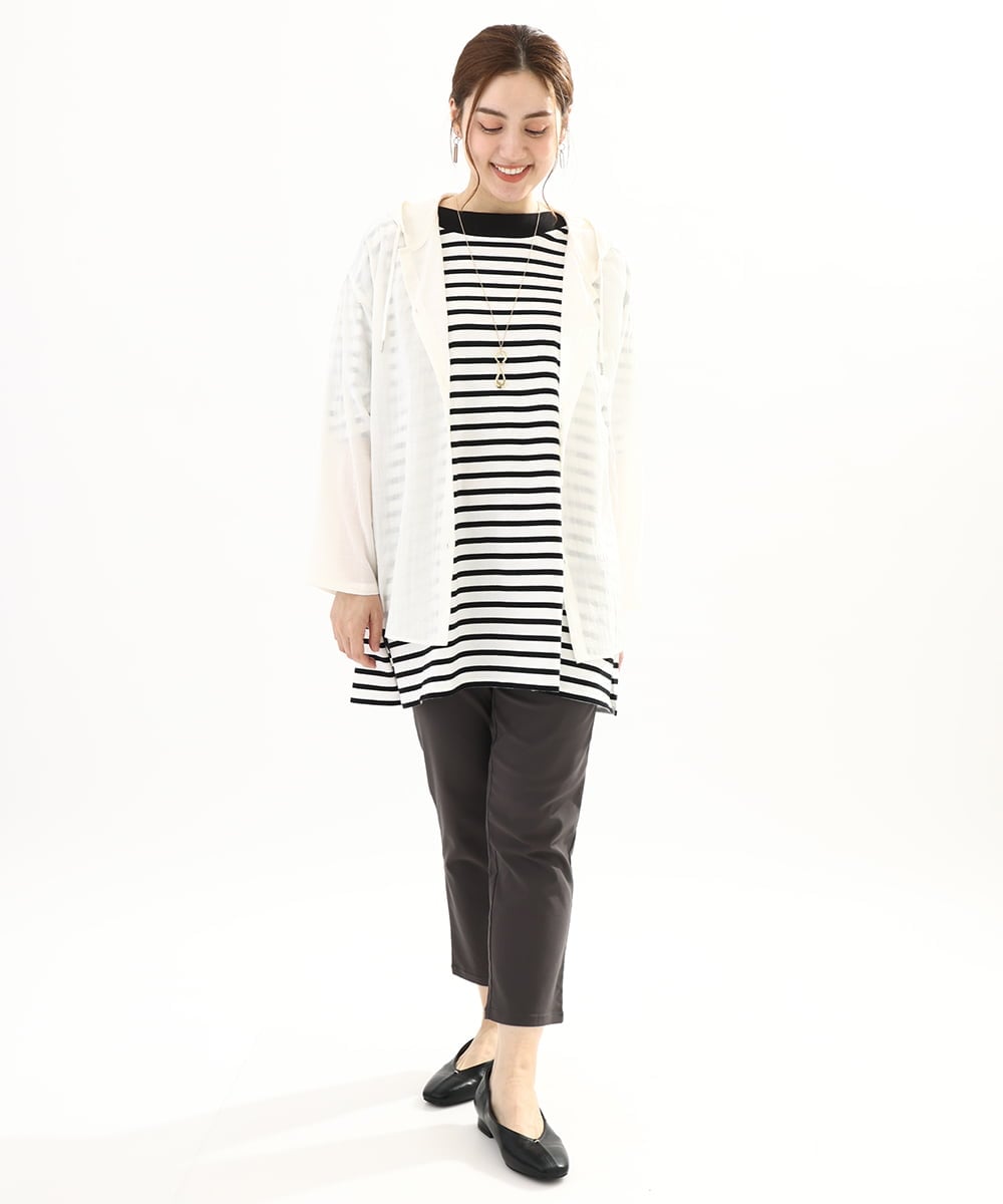OLKFA15089 eur3(エウルキューブ) 【大きいサイズ】ボートネックボーダーカットソー ブラック(94)