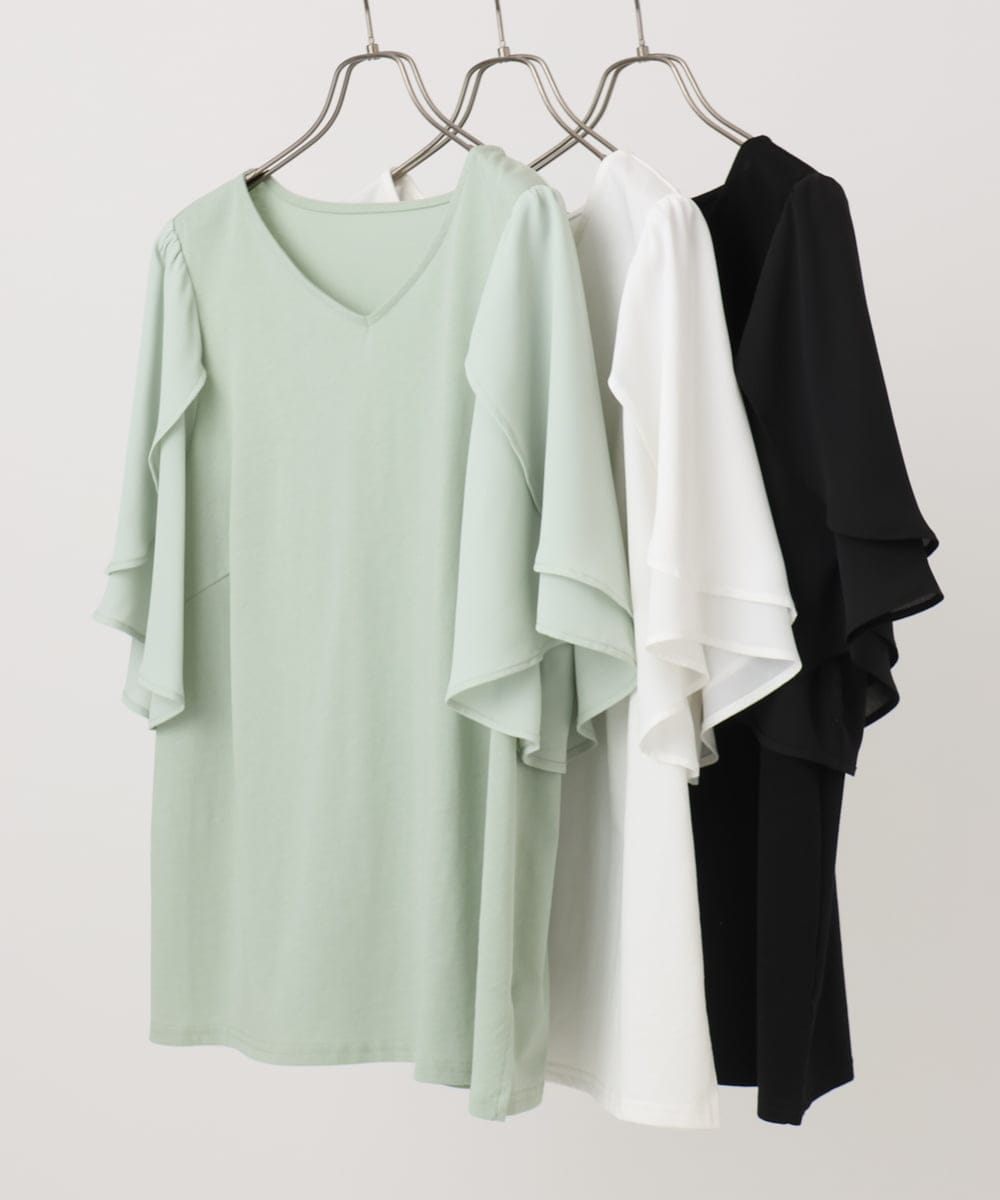 OLKFA17089 eur3(エウルキューブ) 【大きいサイズ】ラッフルスリーブカットソー ライトグリーン(30)