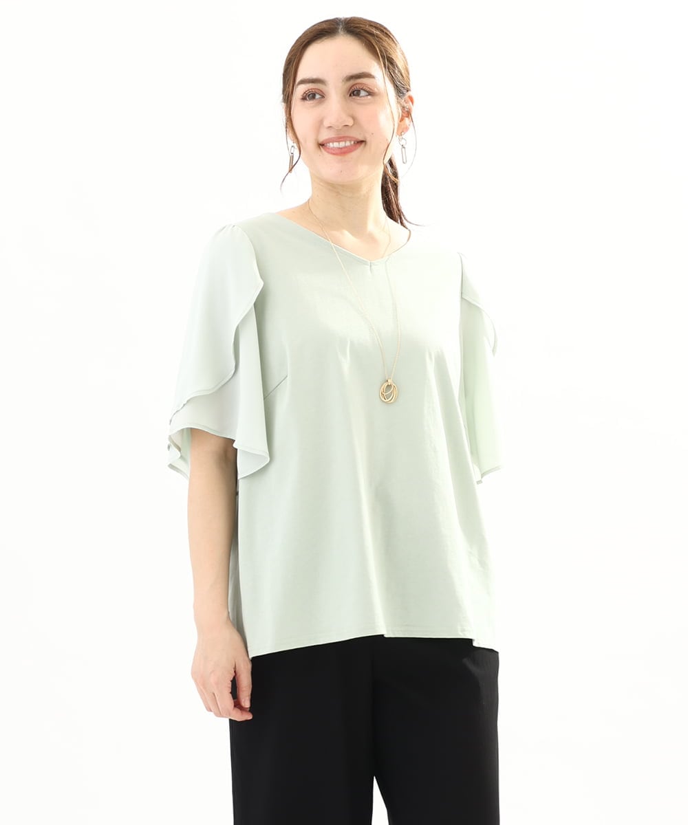 OLKFA17089 eur3(エウルキューブ) 【大きいサイズ】ラッフルスリーブカットソー ライトグリーン(30)