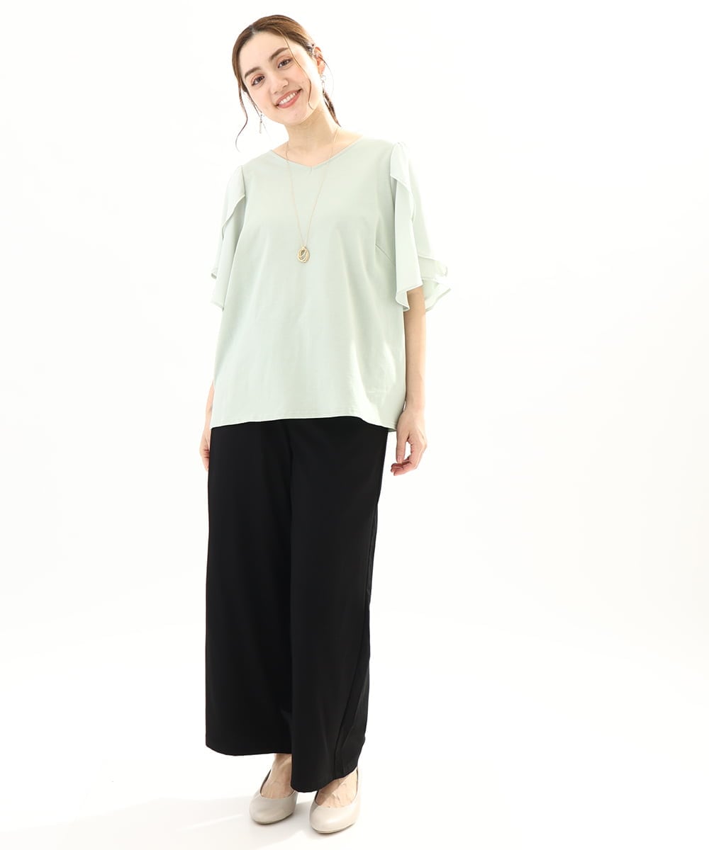 OLKFA17089 eur3(エウルキューブ) 【大きいサイズ】ラッフルスリーブカットソー ライトグリーン(30)