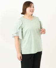 OLKFA17089 eur3(エウルキューブ) 【大きいサイズ】ラッフルスリーブカットソー ライトグリーン(30)