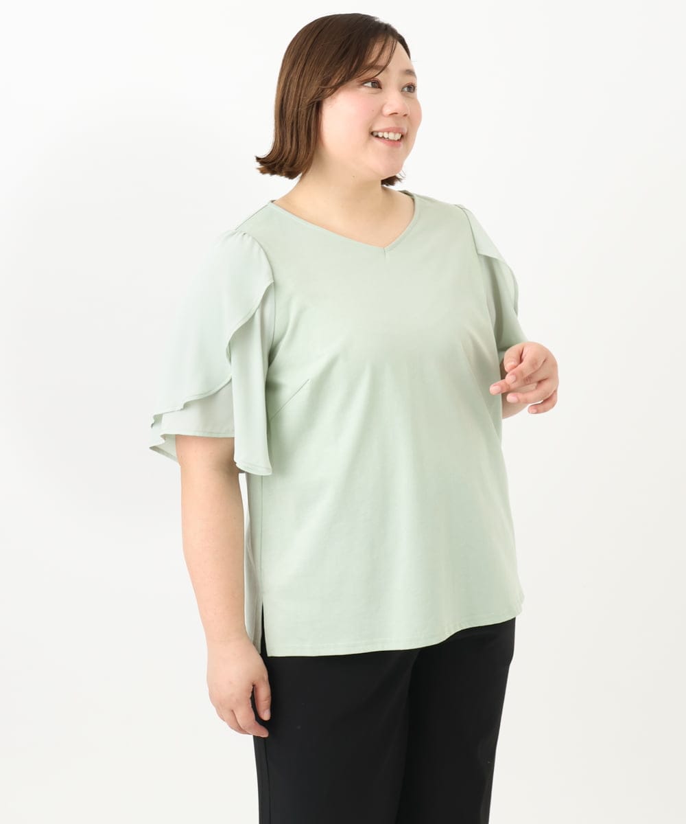 OLKFA17089 eur3(エウルキューブ) 【大きいサイズ】ラッフルスリーブカットソー ライトグリーン(30)