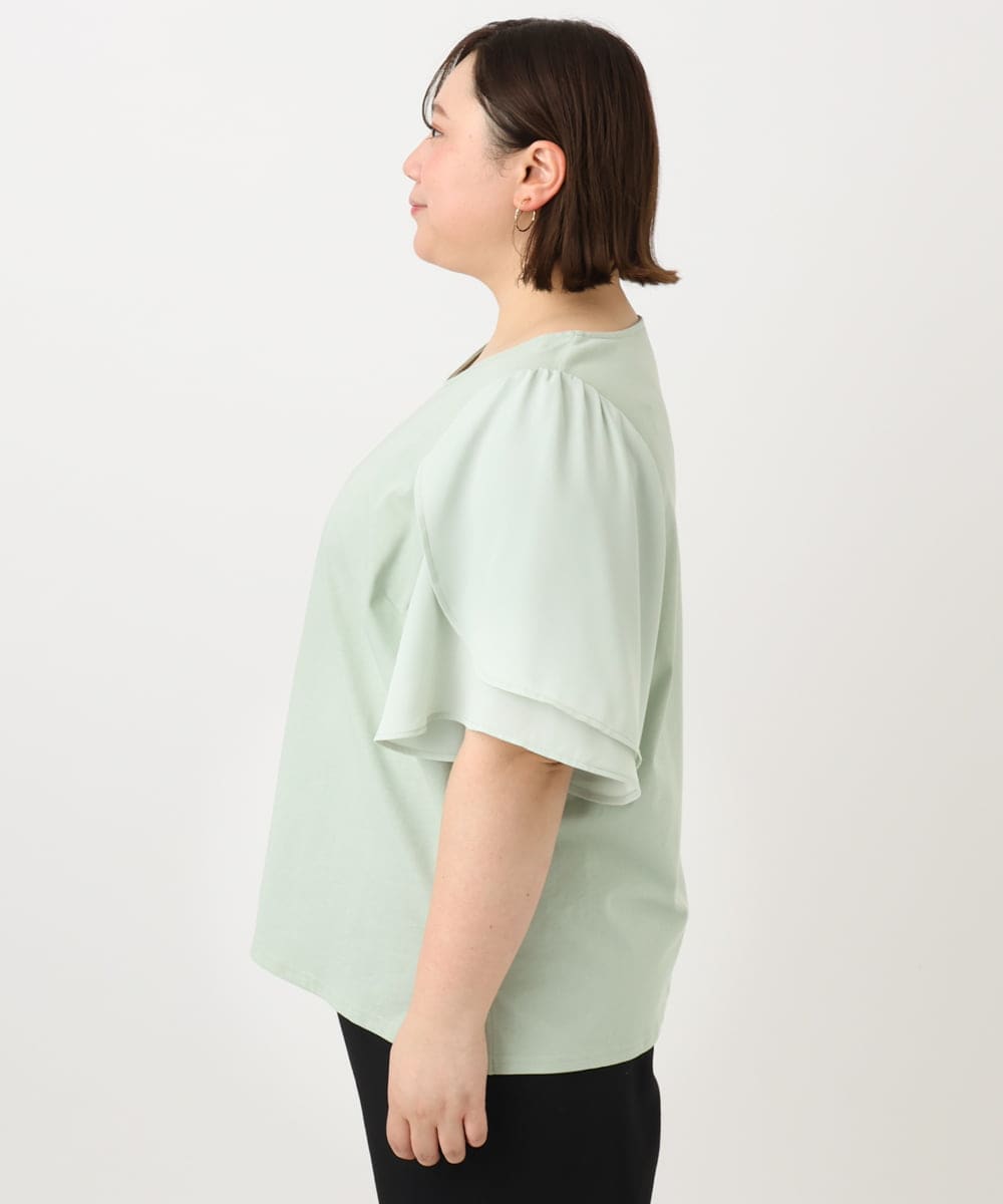 OLKFA17089 eur3(エウルキューブ) 【大きいサイズ】ラッフルスリーブカットソー ライトグリーン(30)