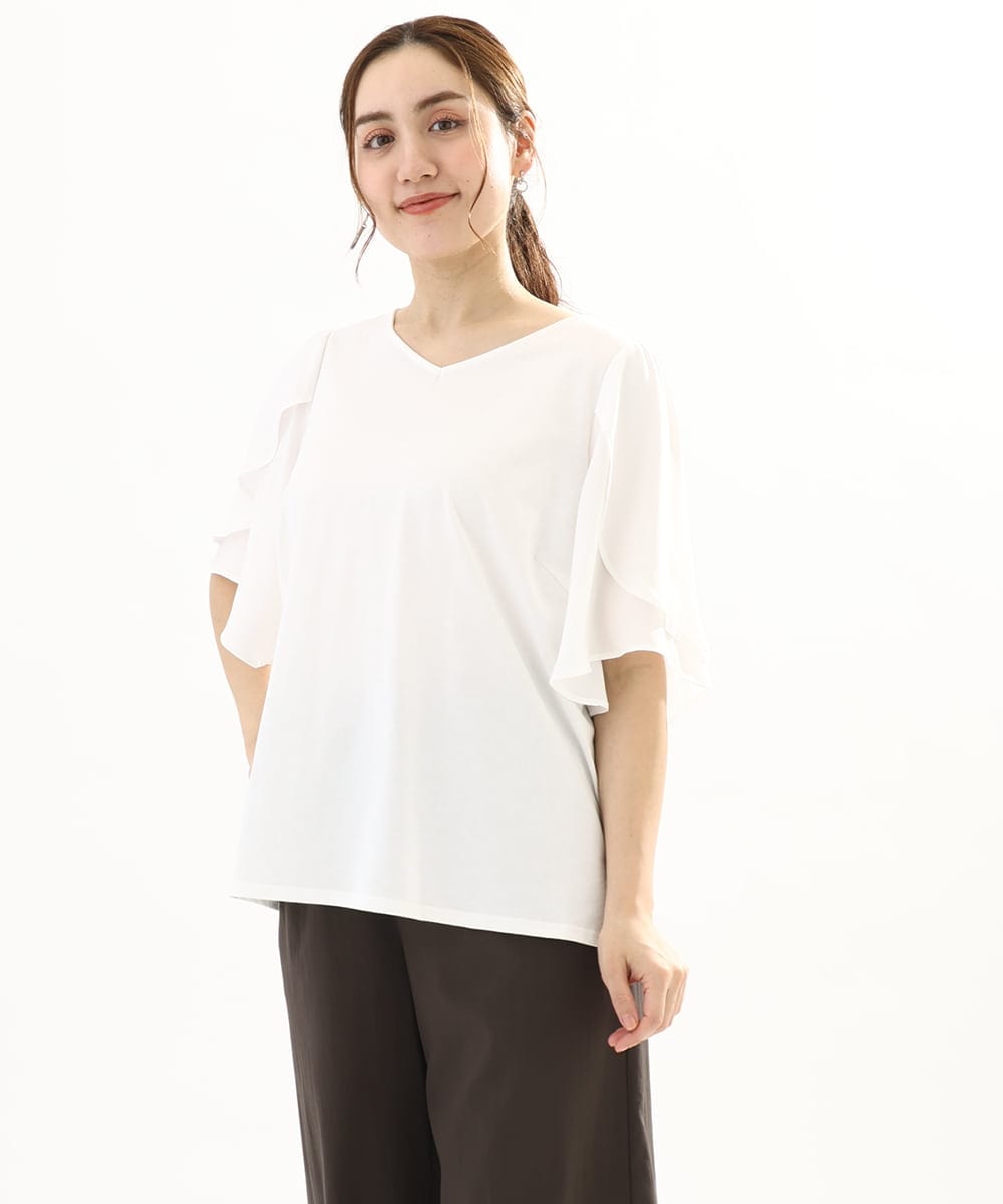 OLKFA17089 eur3(エウルキューブ) 【大きいサイズ】ラッフルスリーブカットソー ホワイト(90)