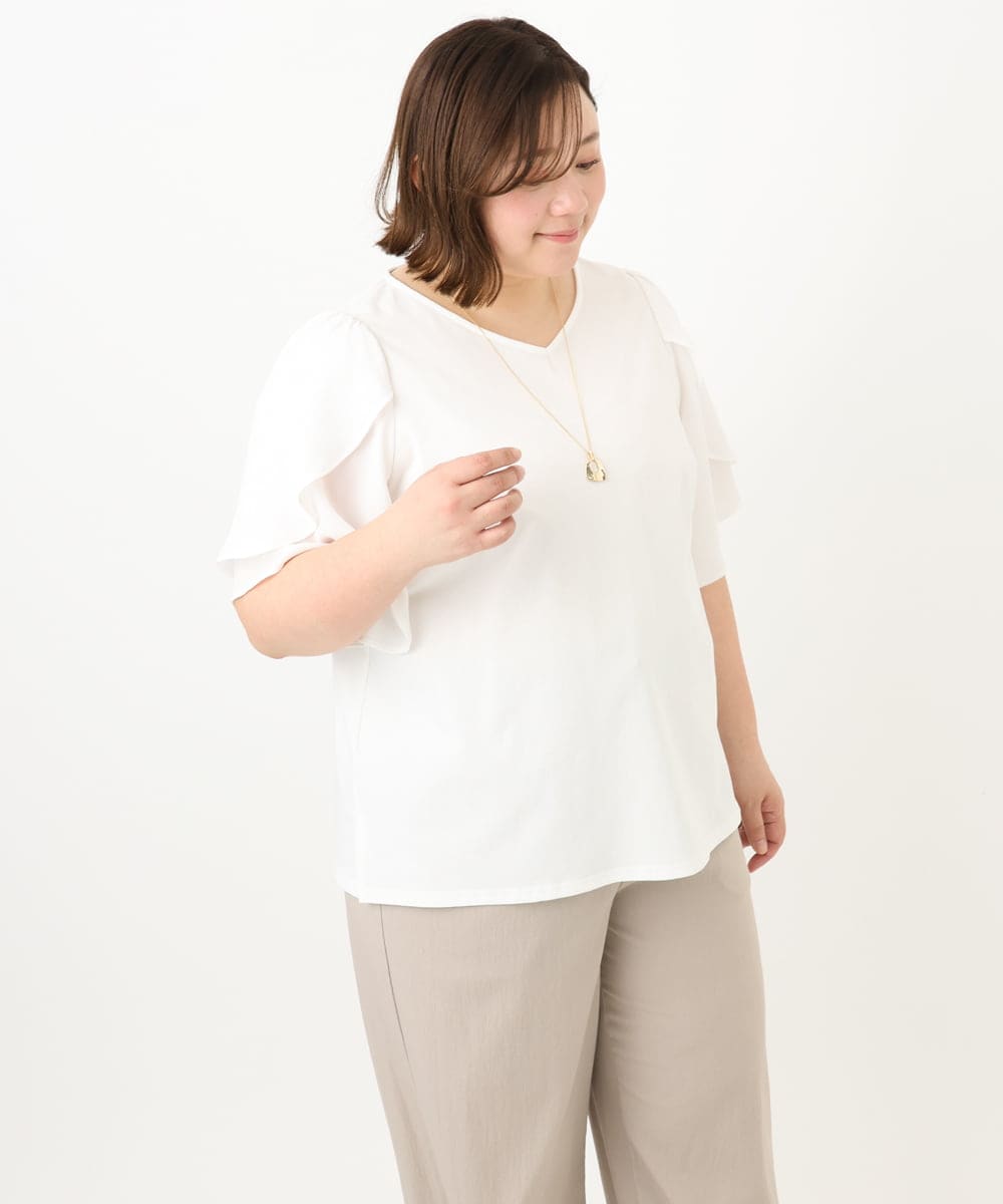 OLKFA17089 eur3(エウルキューブ) 【大きいサイズ】ラッフルスリーブカットソー ホワイト(90)