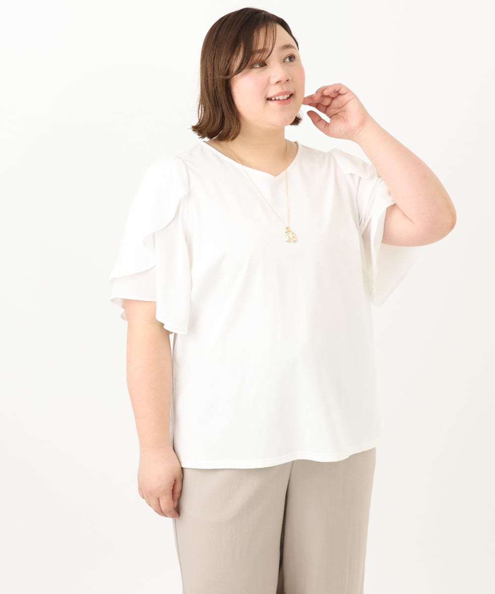 OLKFA17089 eur3(エウルキューブ) 【大きいサイズ】ラッフルスリーブカットソー ホワイト(90)