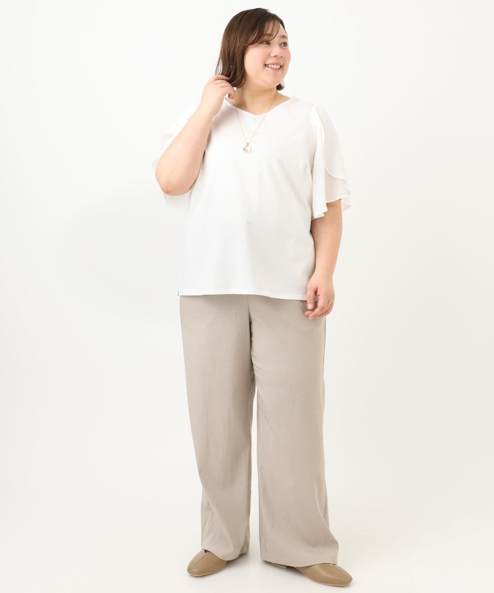 OLKFA17089 eur3(エウルキューブ) 【大きいサイズ】ラッフルスリーブカットソー ホワイト(90)