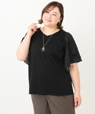 OLKFA17089 eur3(エウルキューブ) 【大きいサイズ】ラッフルスリーブカットソー ブラック(94)
