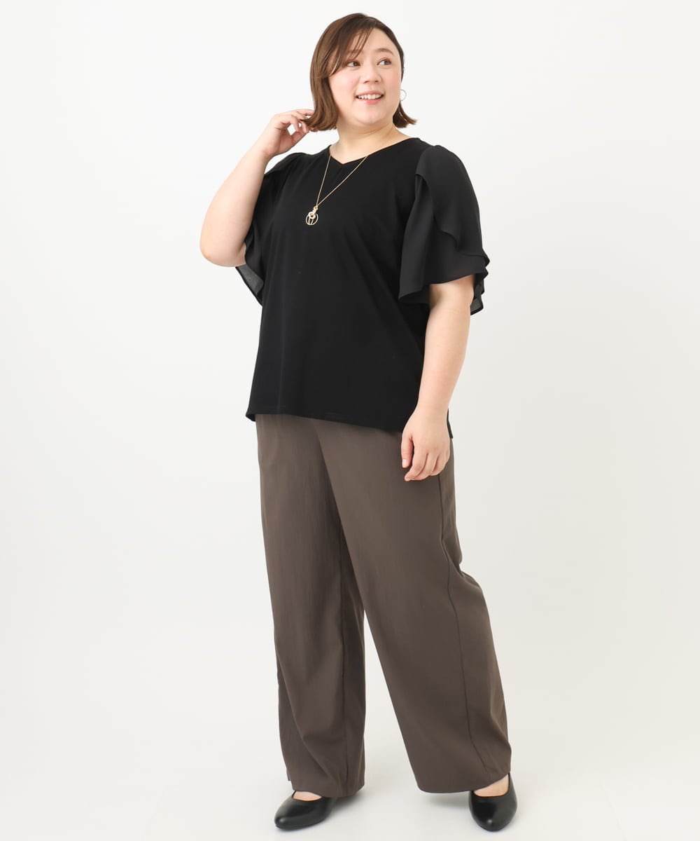 OLKFA17089 eur3(エウルキューブ) 【大きいサイズ】ラッフルスリーブカットソー ブラック(94)