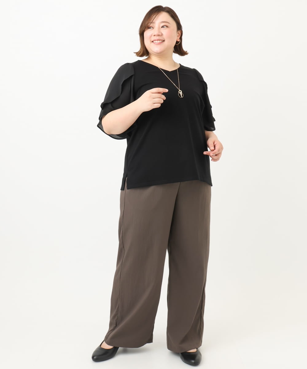 OLKFA17089 eur3(エウルキューブ) 【大きいサイズ】ラッフルスリーブカットソー ブラック(94)