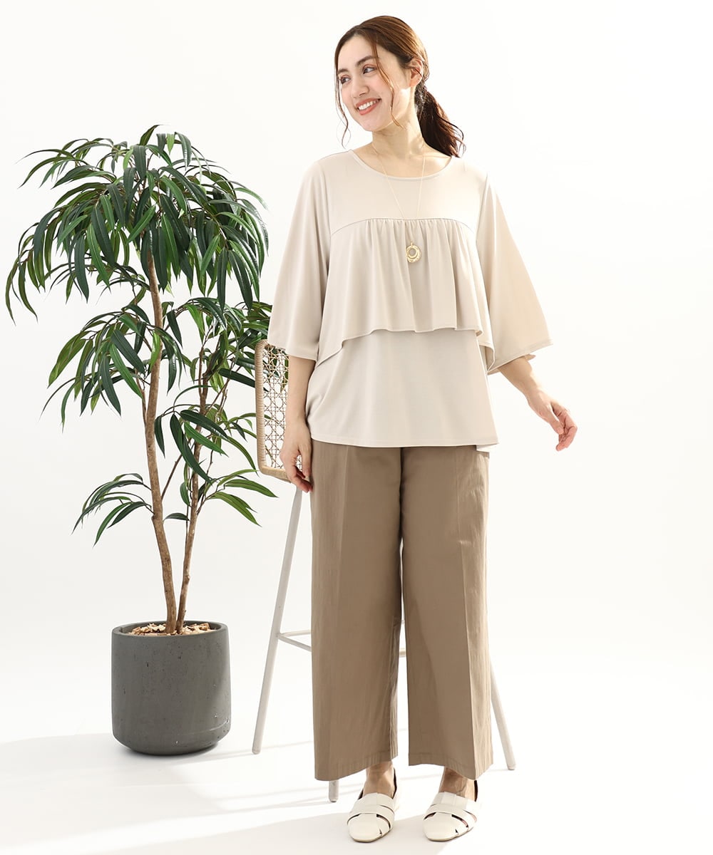 OLKFA19089 eur3(エウルキューブ) 【大きいサイズ】ティアードカットソー ベージュ(82)