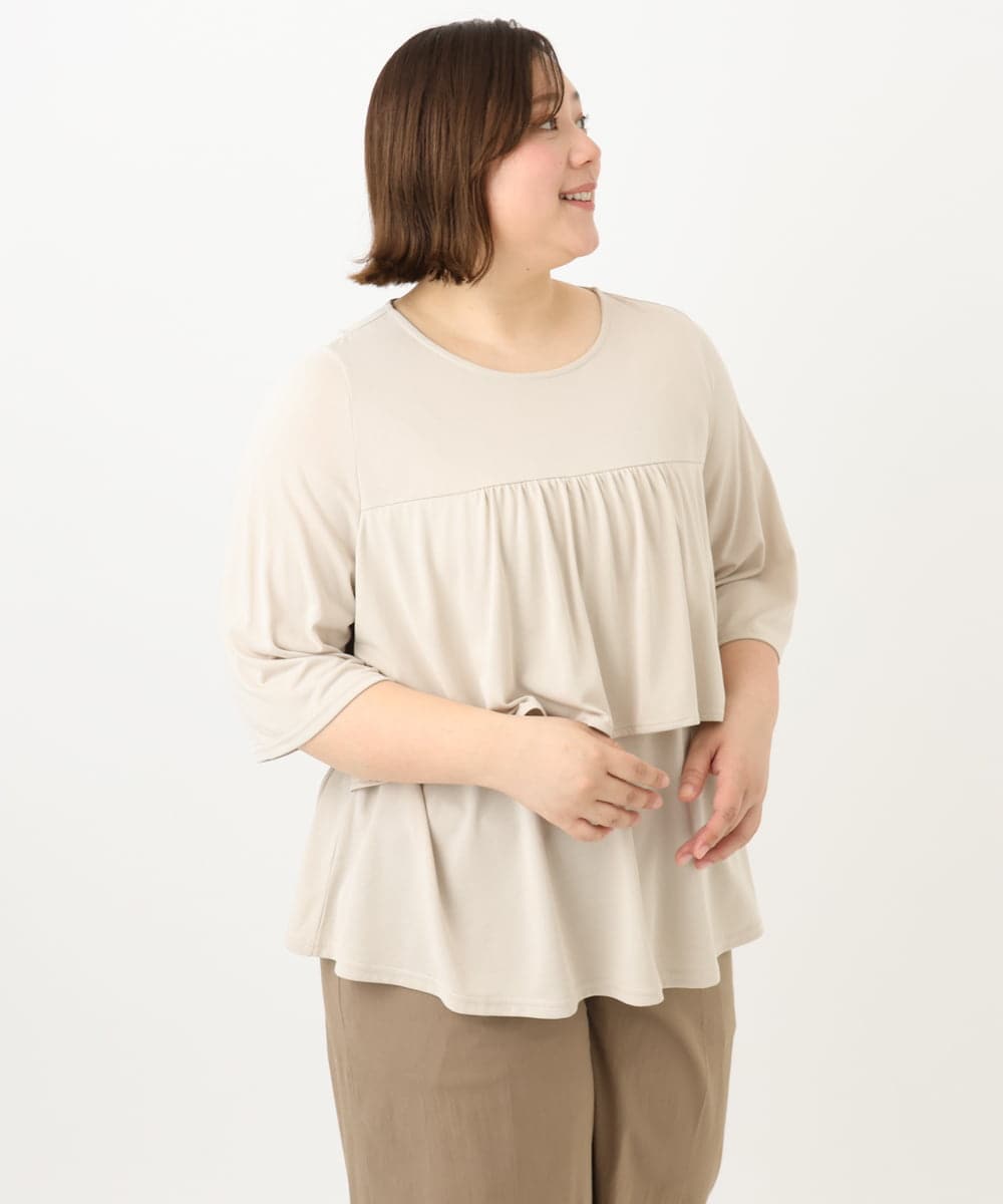 OLKFA19089 eur3(エウルキューブ) 【大きいサイズ】ティアードカットソー ベージュ(82)