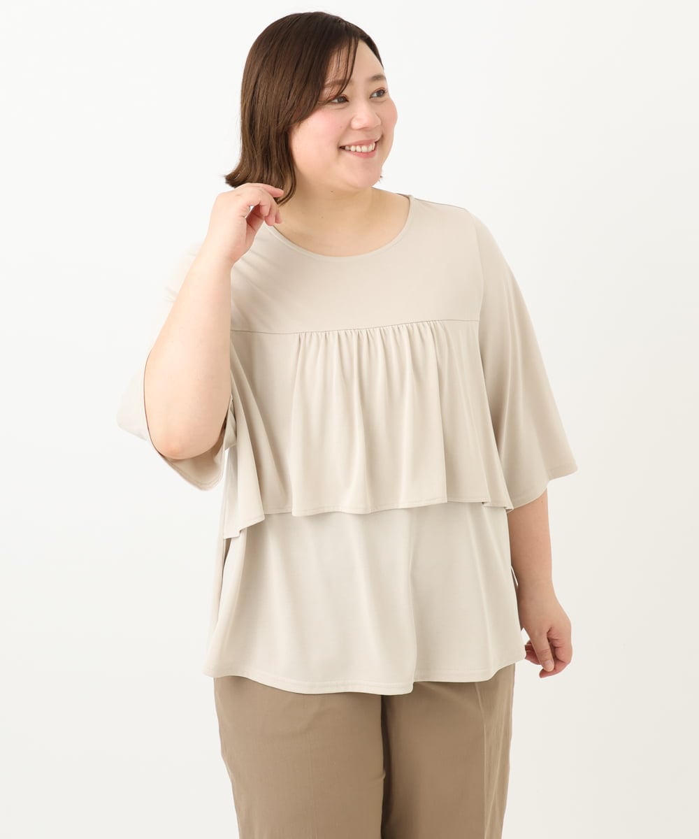 OLKFA19089 eur3(エウルキューブ) 【大きいサイズ】ティアードカットソー ベージュ(82)