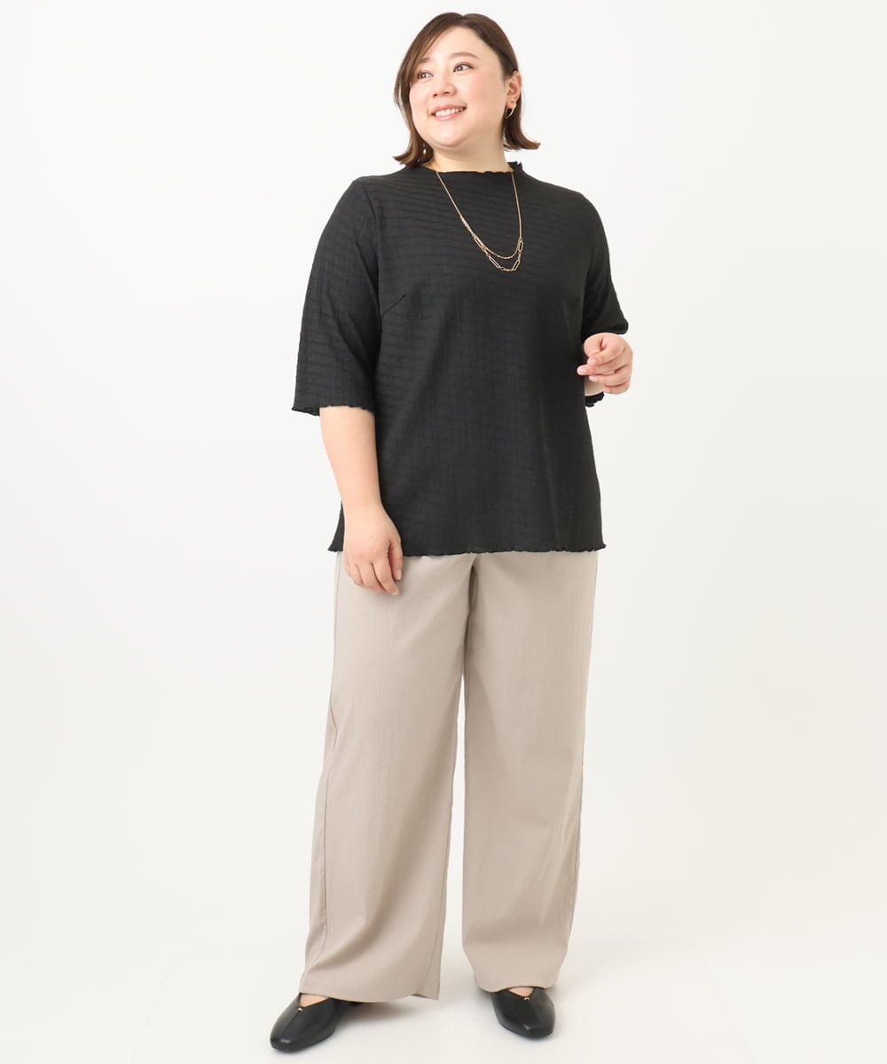 OLKFA32059 eur3(エウルキューブ) 【大きいサイズ】メローぽこぽこカットソー ブラック(94)
