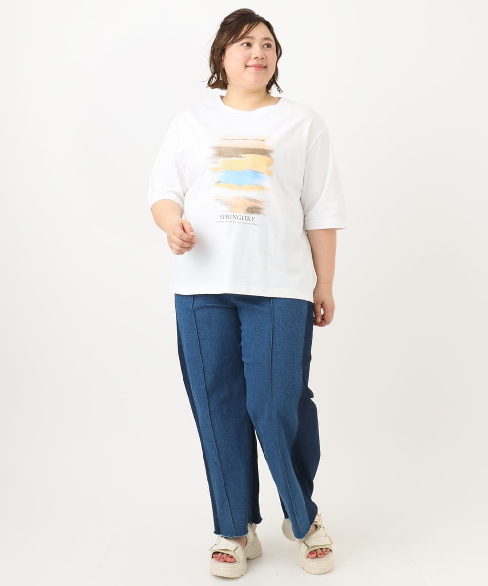 OLKFA36069 eur3(エウルキューブ) 【大きいサイズ】コットンプリントTシャツ ホワイト(90)