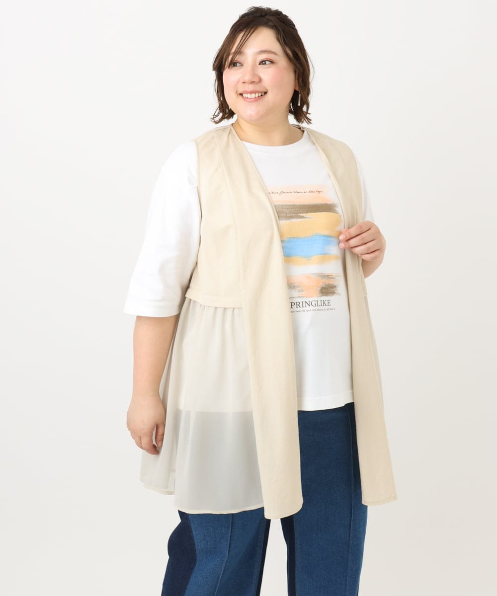OLKFA36069 eur3(エウルキューブ) 【大きいサイズ】コットンプリントTシャツ ホワイト(90)