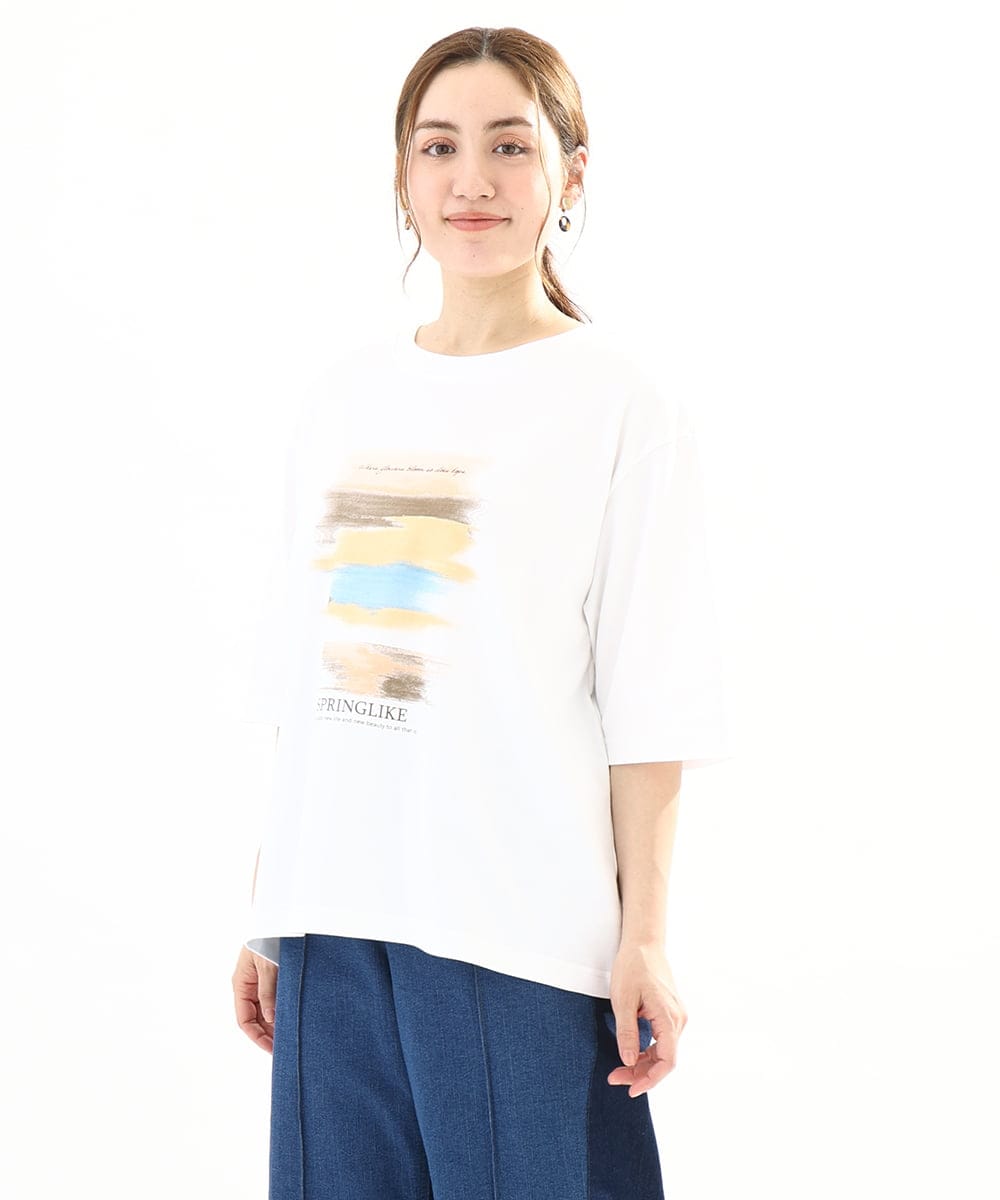 OLKFA36069 eur3(エウルキューブ) 【大きいサイズ】コットンプリントTシャツ ホワイト(90)