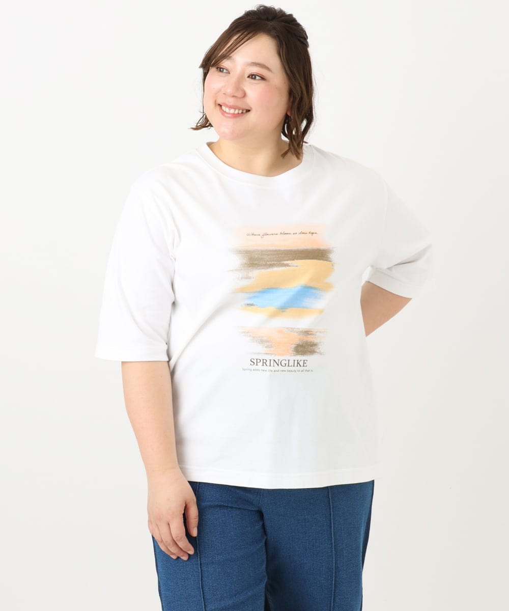 OLKFA36069 eur3(エウルキューブ) 【大きいサイズ】コットンプリントTシャツ ホワイト(90)
