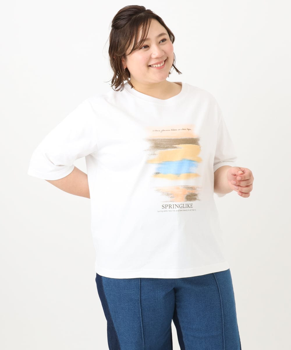 OLKFA36069 eur3(エウルキューブ) 【大きいサイズ】コットンプリントTシャツ ホワイト(90)