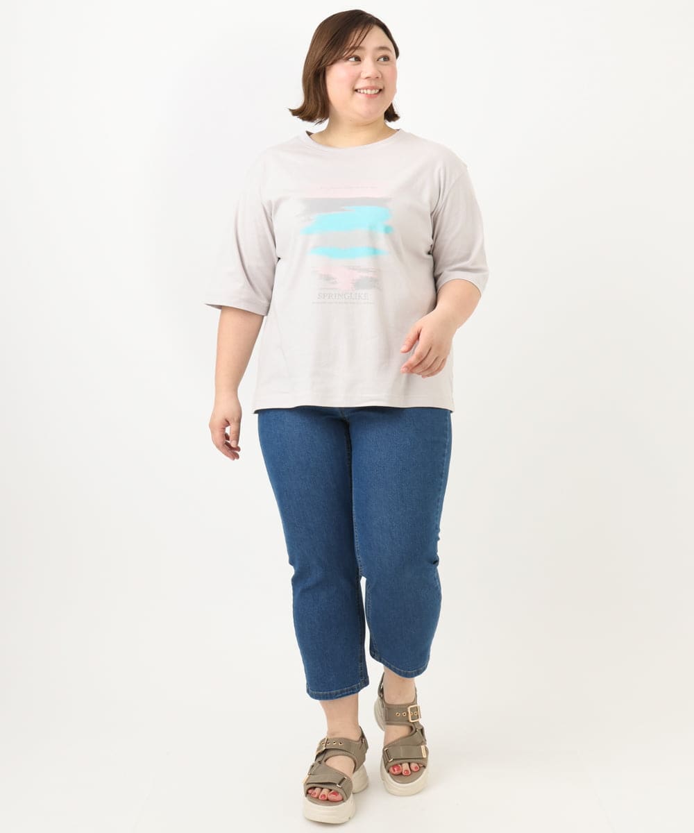 OLKFA36069 eur3(エウルキューブ) 【大きいサイズ】コットンプリントTシャツ ライトグレー(91)
