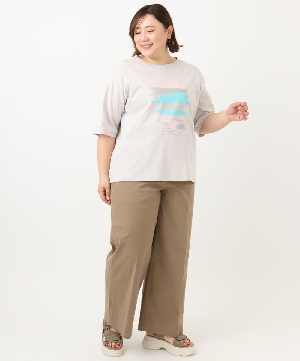 OLKFA36069 eur3(エウルキューブ) 【大きいサイズ】コットンプリントTシャツ ライトグレー(91)